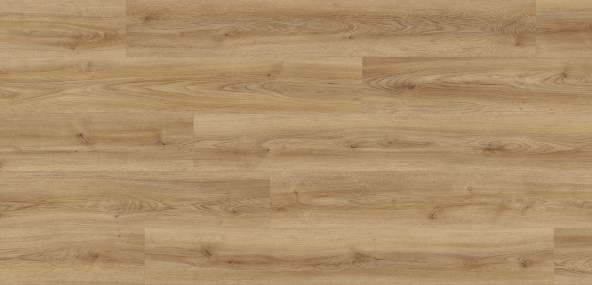 Laminatboden in Eichenoptik mit warmer, heller Farbgebung und dezenter Maserung.