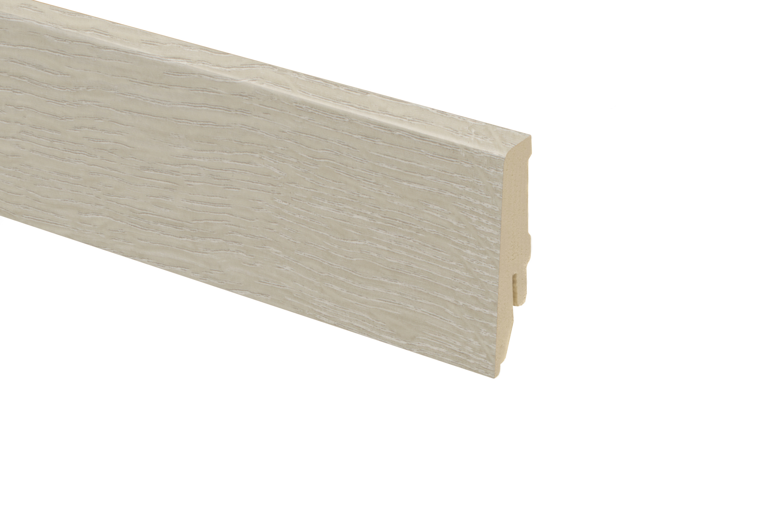 Holzleisten, Kunststoffprofil, Beige Holzoptik, Nut- & Federprofil, Sockelleiste