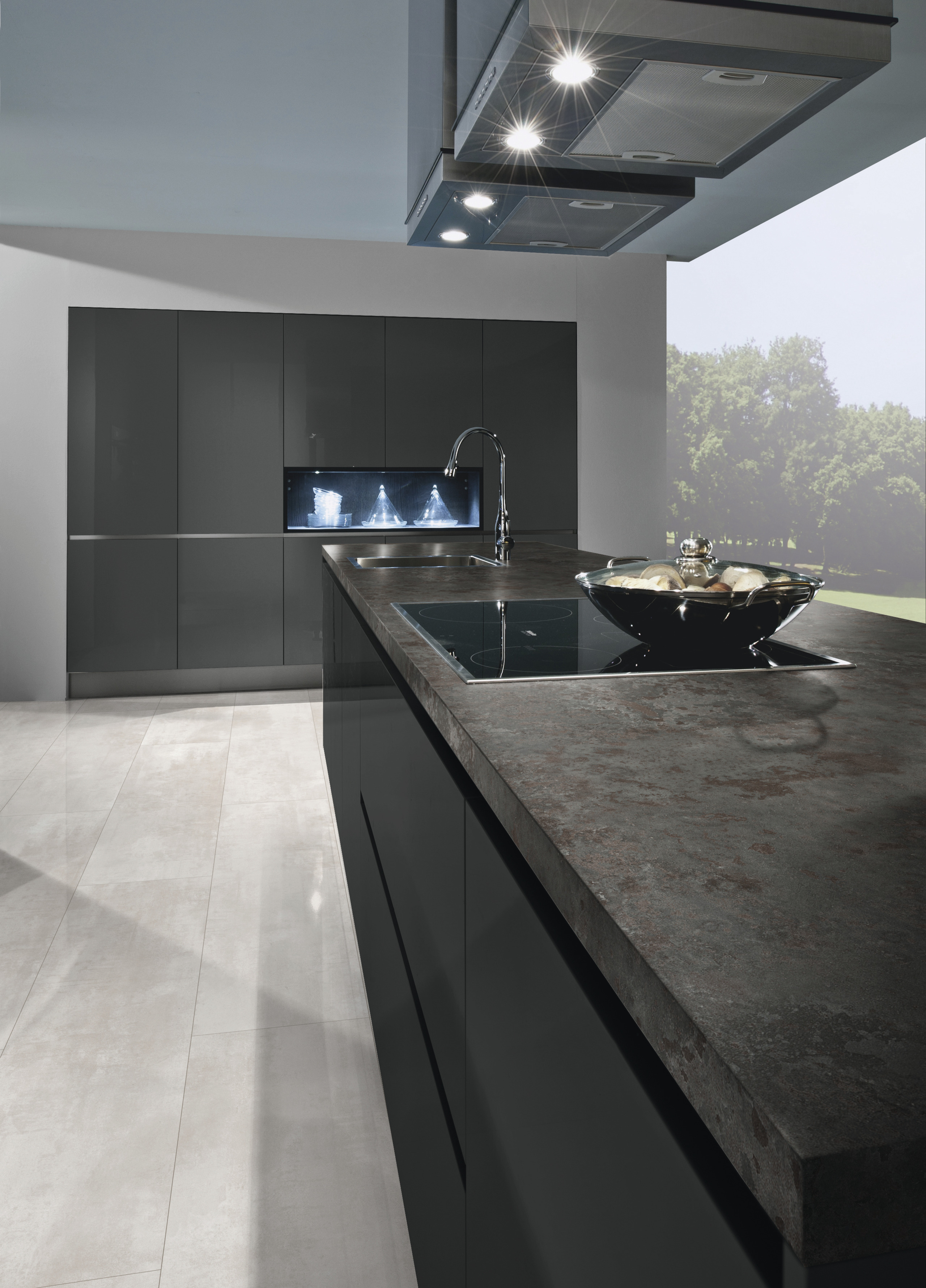 kitchen, island, granite, dark, stainless steel
