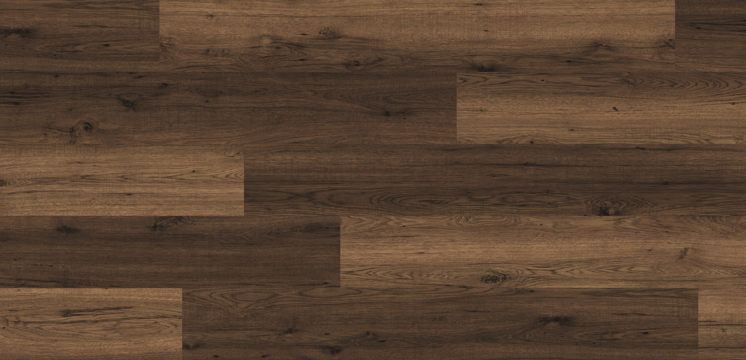 Laminatboden Hickory LOWA mit rustikaler Holzoptik und ausgeprägter Maserung in verschiedenen Brauntönen, als Bodenbelag eingesetzt.