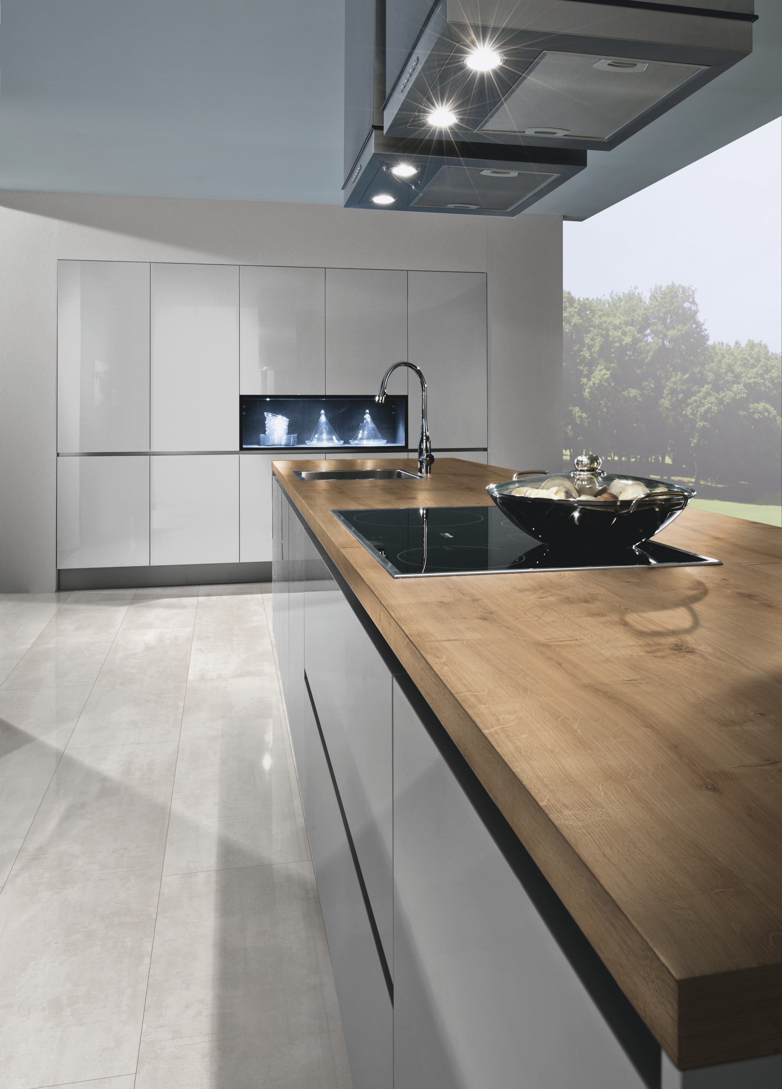 kitchen, island, granite countertop, induction cooktop, stainless steel faucet