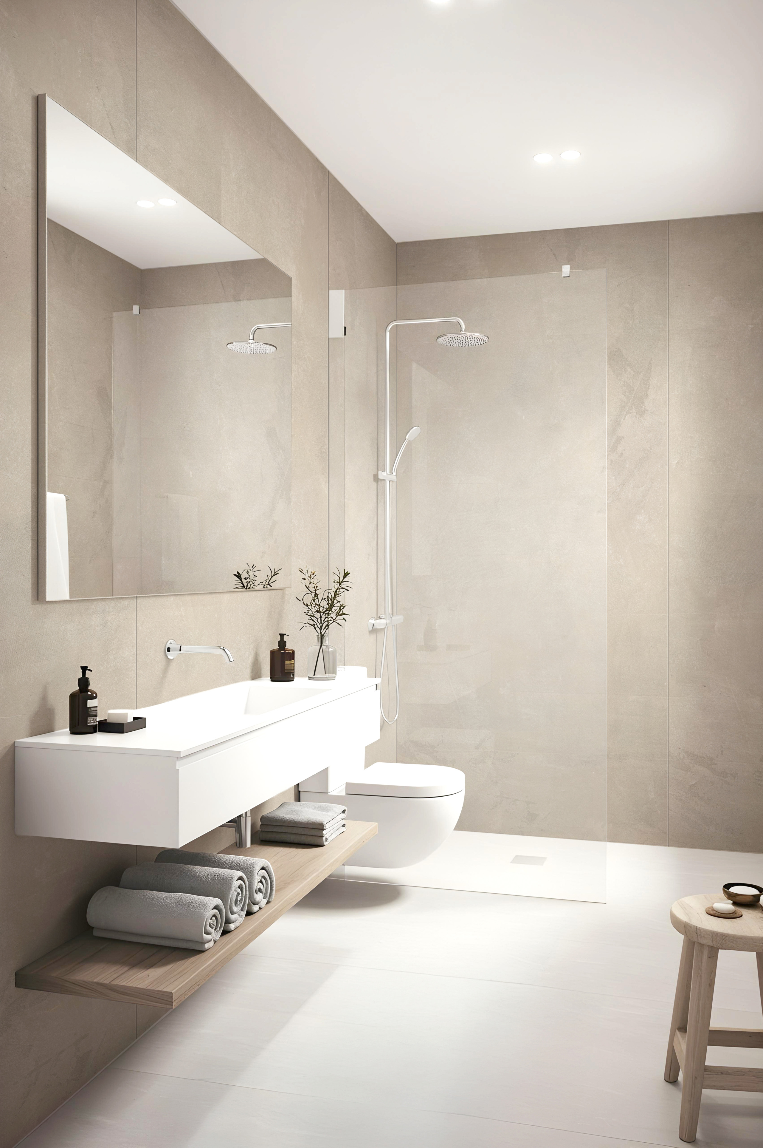 Badezimmer, Dusche, Waschbecken, Waschtisch, Handtuchablage