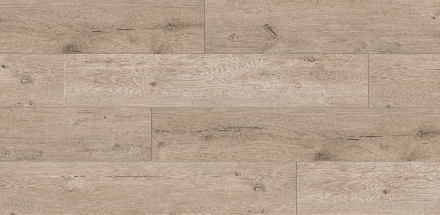 Laminatboden Eiche FERRARA CHILLWOND mit heller Holzoptik und deutlicher Maserung.