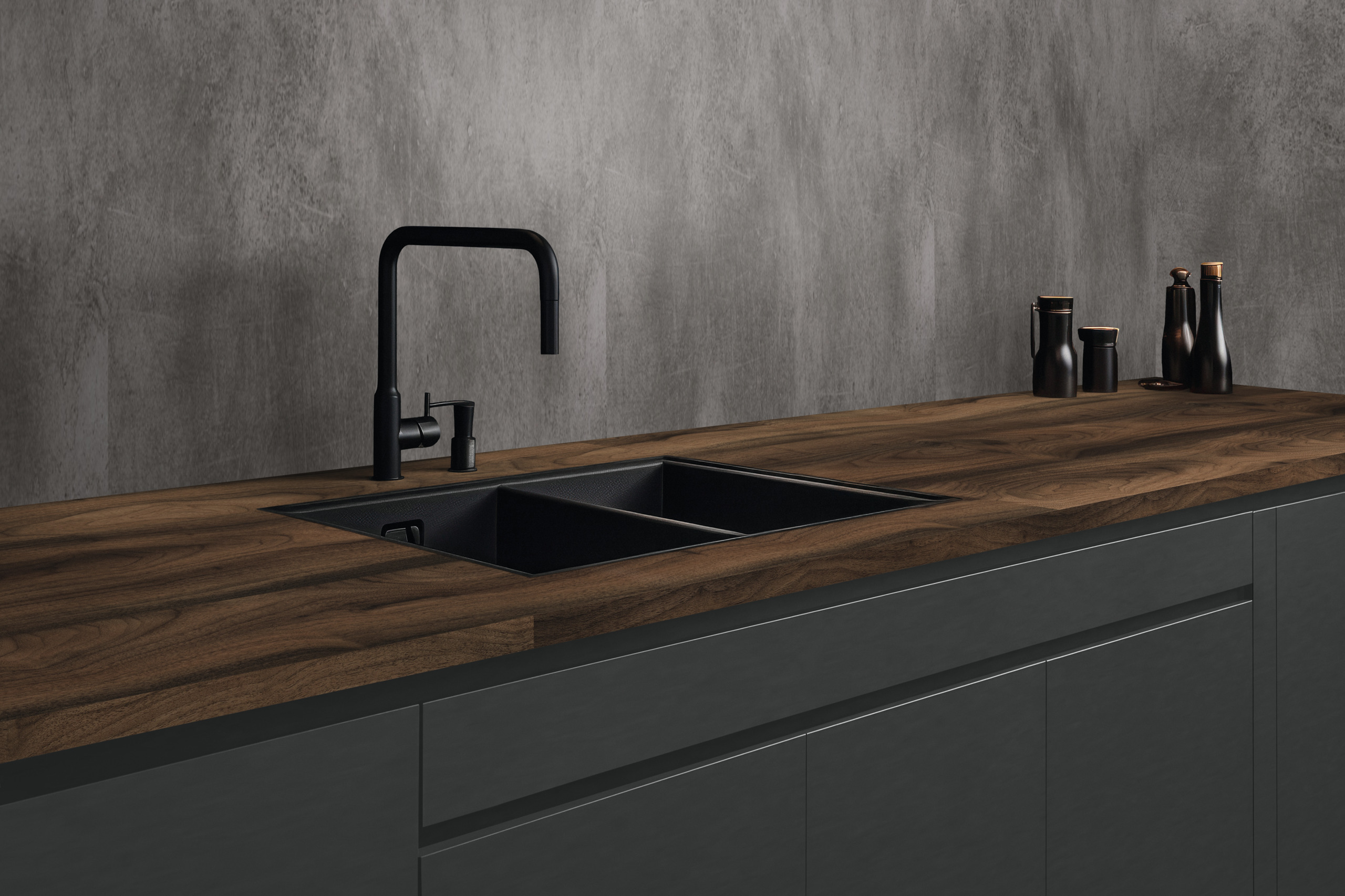 kitchen, sink, spüle, armatur, holztisch