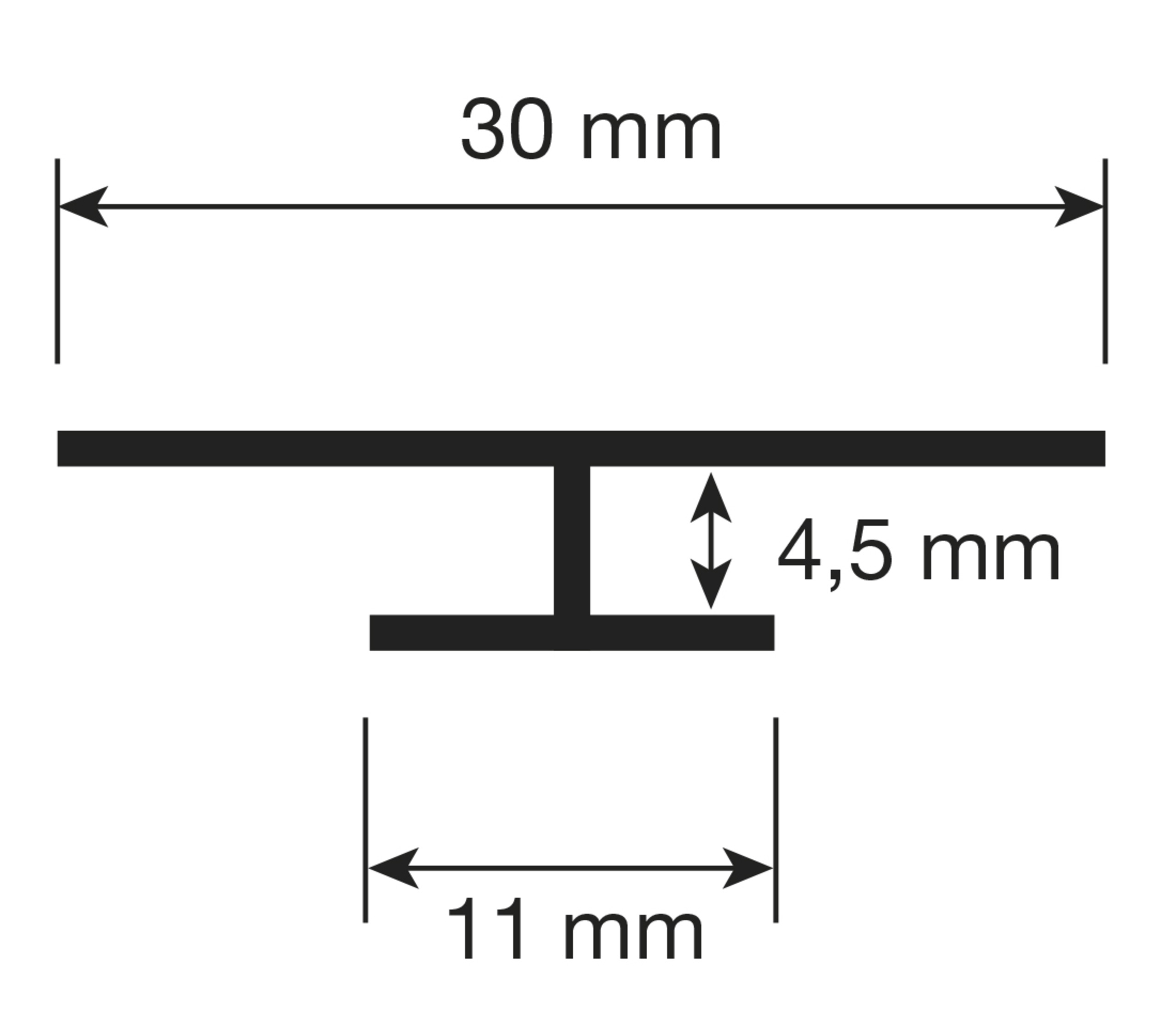 T-Profile, 30 mm, 4.5 mm, sichtbare Nut, 11 mm